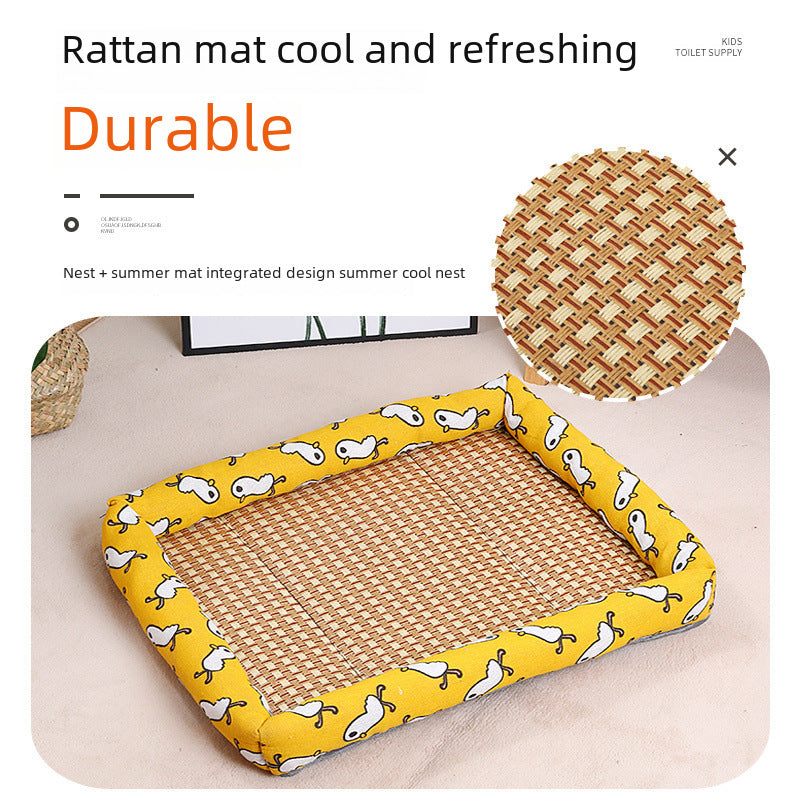 Pet Ice Mat Mat Four Seasons Universal Kennel Mat Non-slip Wear-resistant Linen Square Kennel Rattan Mat