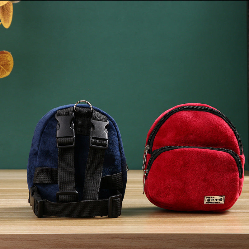 Pet Self Backpack Teddy Dog Small Backpack Cat Going Out Snack Small Schoolbag Double Pocket Hangable Traction Rope