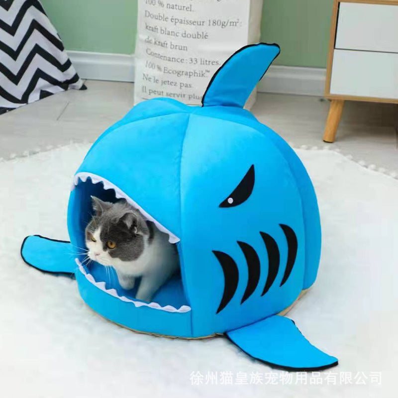 Litter Removable And Washable Pet Litter Home Semi-enclosed Shark Litter Cartoon Warm Pet Litter For All Seasons