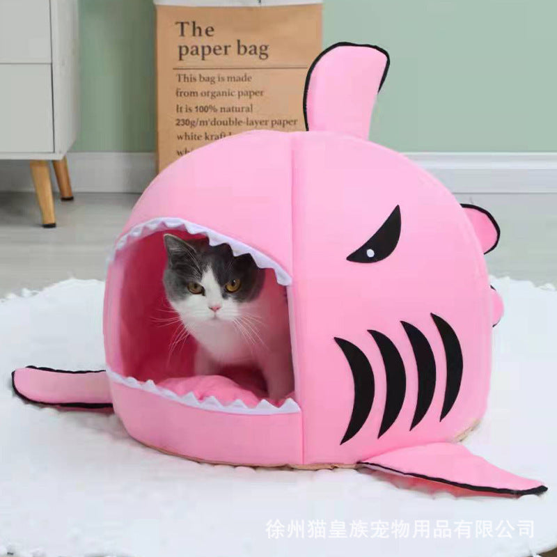 Litter Removable And Washable Pet Litter Home Semi-enclosed Shark Litter Cartoon Warm Pet Litter For All Seasons