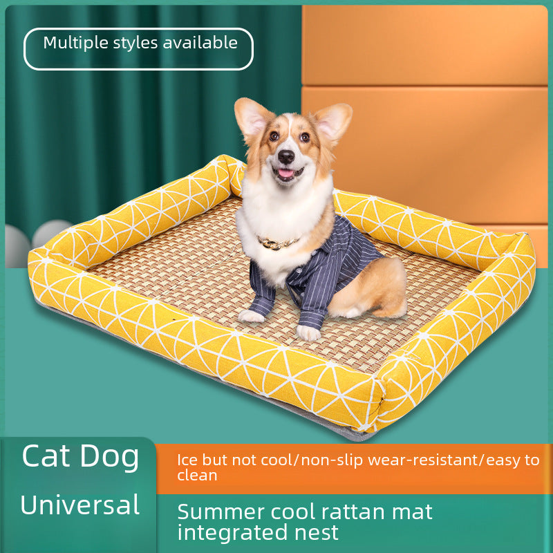 Pet Ice Mat Mat Four Seasons Universal Kennel Mat Non-slip Wear-resistant Linen Square Kennel Rattan Mat