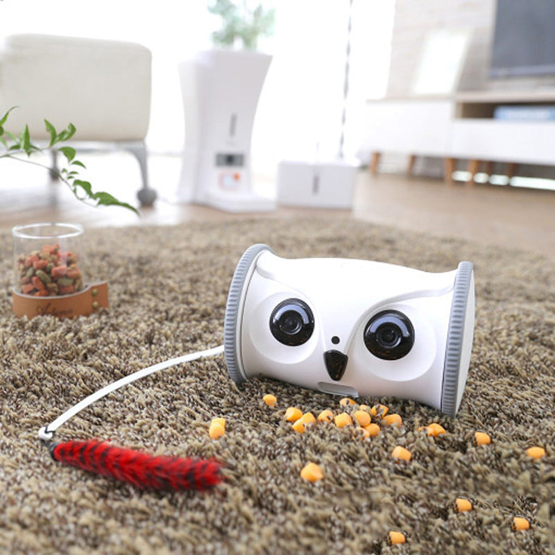 Interactive Owl Shaped Pet Toy With Snack Dispenser For Dogs Plastic Sound Making Robot That Moves And Has Camera