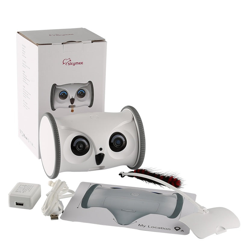 Interactive Owl Shaped Pet Toy With Snack Dispenser For Dogs Plastic Sound Making Robot That Moves And Has Camera