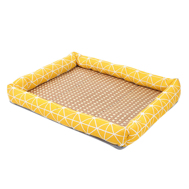 Pet Ice Mat Mat Four Seasons Universal Kennel Mat Non-slip Wear-resistant Linen Square Kennel Rattan Mat
