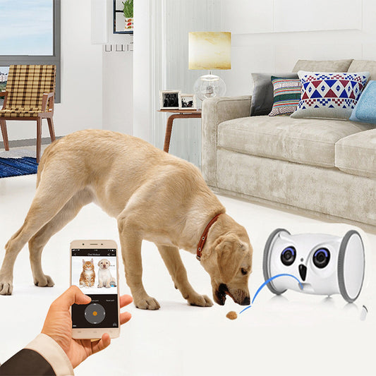 Interactive Owl Shaped Pet Toy With Snack Dispenser For Dogs Plastic Sound Making Robot That Moves And Has Camera