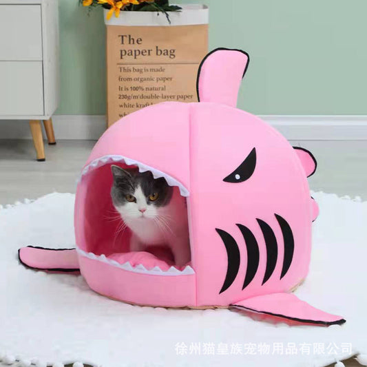 Litter Removable And Washable Pet Litter Home Semi-enclosed Shark Litter Cartoon Warm Pet Litter For All Seasons
